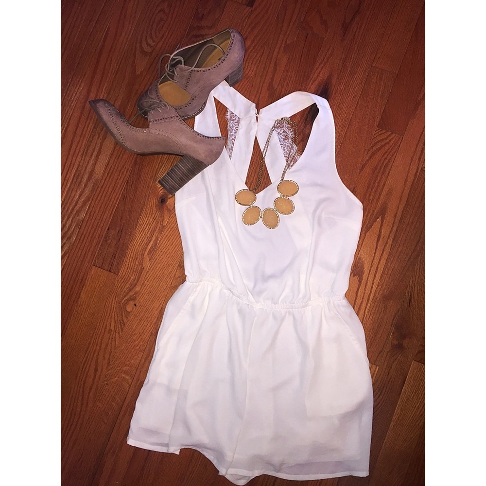 White Romper with Lace Detail